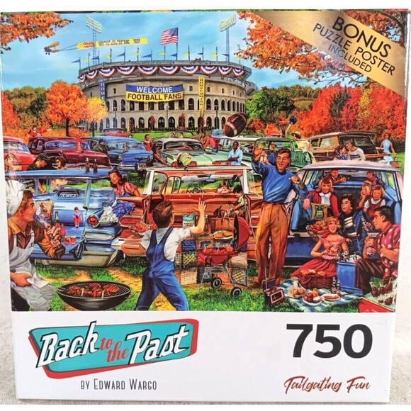 Tailgating Fun 750 Piece Jigsaw Puzzle Back to the Past with Poster by RoseArt - Picture 1 of 4